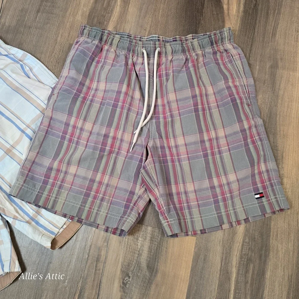 Tommy Hilfiger Swim Trunks Mens 34 Plaid Board Shorts Lined Beach Surf Preppy M